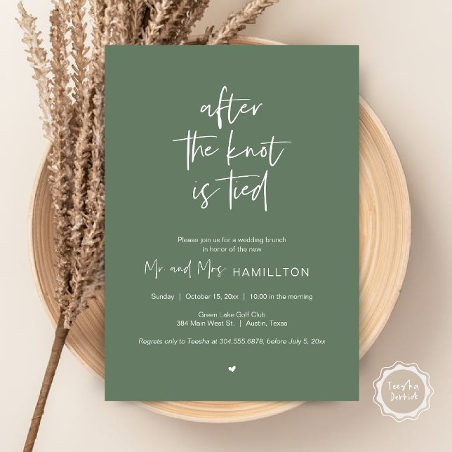 Invitación Brunch post boda, después de que el nudo esté atad (After the knot is tied, Wedding Elopement Lunch, Dinner, Brunch Party Invites Card, PDF, Sage Green)