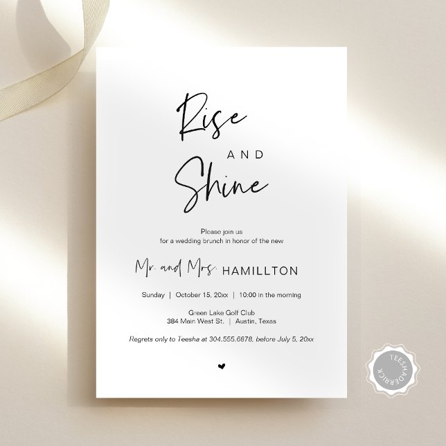 Invitación Brunch post boda, Rise y Shine (Post wedding Brunch, Rise and Shine Celebration Invitation Card, Modern Minimal Theme, Newlyweds)