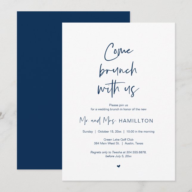 Invitación Brunch Post boda, Ven A Brunch Con Nosotros Invita (Anverso / Reverso)