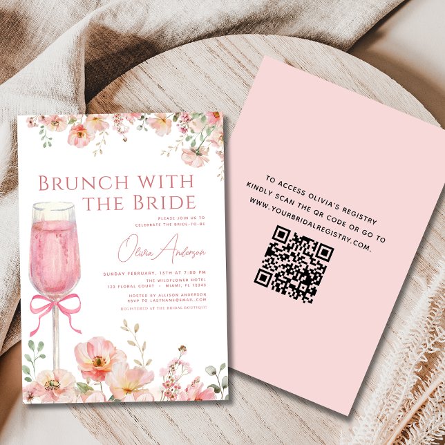 Invitación Brunch QR Code con la ducha de novia rosa (Subido por el creador)