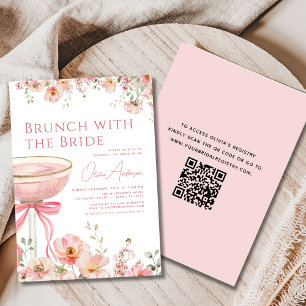 Invitación Brunch QR Code con la ducha de novia rosa