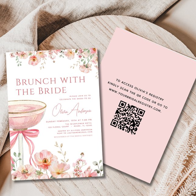 Invitación Brunch QR Code con la ducha de novia rosa (Subido por el creador)