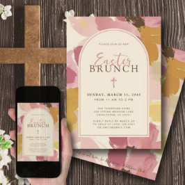 Invitación Brunch religioso de Pascua Floral rosa moderno