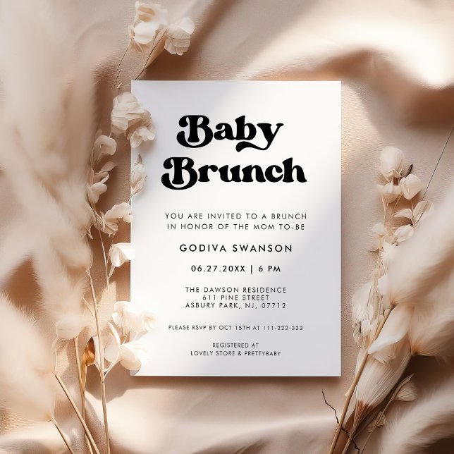 Invitación Brunch retro elegante negro y blanco bebé (Subido por el creador)