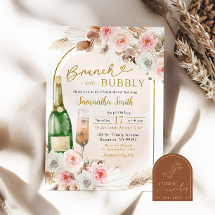 Invitación Brunch rosa Boho y ducha de novia burbujeante