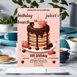 Invitación brunch rosa con encanto de panqueque de chocolate 