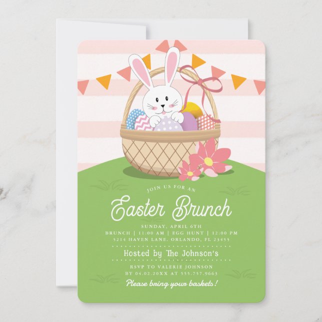 Invitación Brunch rosa de Pascua y Fiesta de la Caza de Huevo (Anverso)