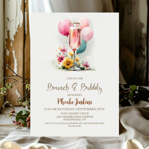 Invitación Brunch rosa de vidrio de champán y burbuja