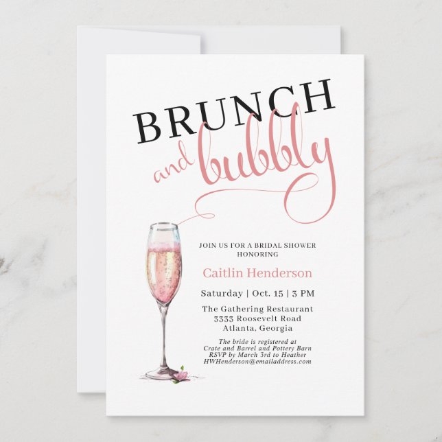 Invitación Brunch rosa divertido y ducha de novia burbujeante (Anverso)