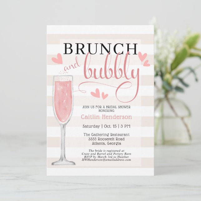 Invitación Brunch rosa divertido y ducha de novia burbujeante (Anverso de pie)