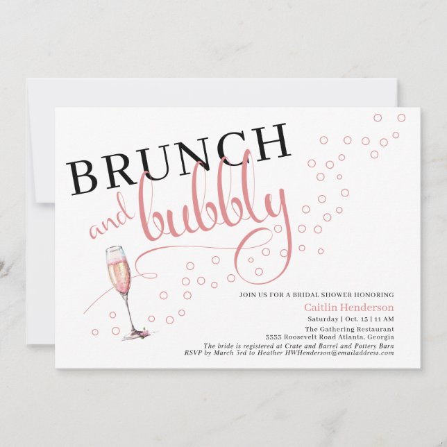Invitación Brunch rosa divertido y ducha de novia con champán (Anverso)