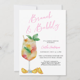 Invitación Brunch rosa divertido y ducha de novia con champán
