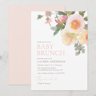 Invitación Brunch rosa elegante de Baby Shower floral