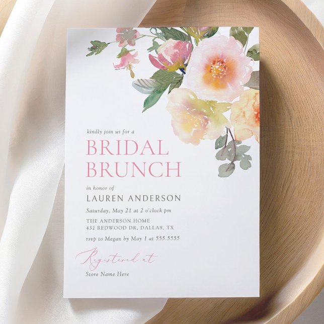 Invitación Brunch rosa elegante floral con ducha de novia (Subido por el creador)