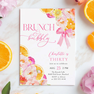 Invitación Brunch rosa naranja y brunch de cumpleaños