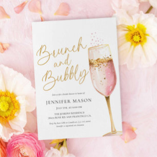 Invitación Brunch rosa y ducha de novia burbujeante