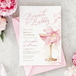 Invitación Brunch rosa y ducha de novia burbujeante