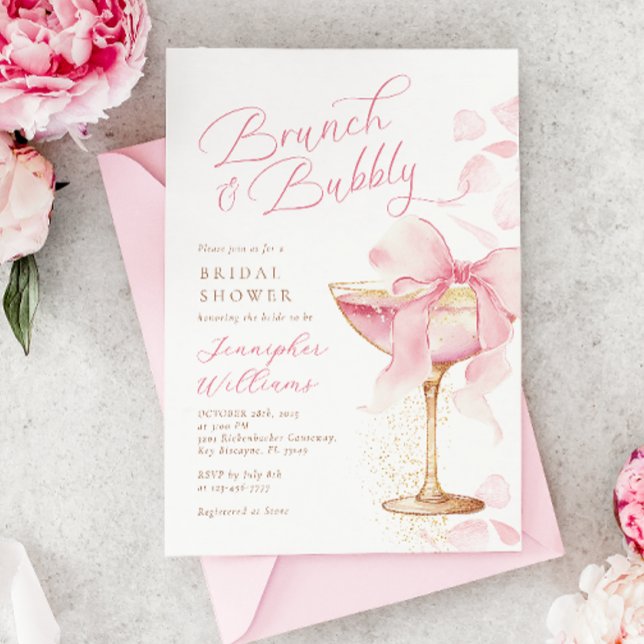 Invitación Brunch rosa y ducha de novia burbujeante (Subido por el creador)
