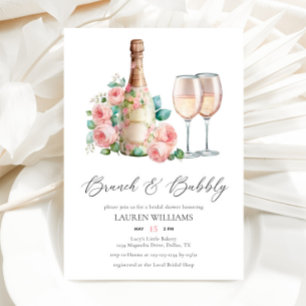 Invitación Brunch rosa y ducha de novia con champán burbujean