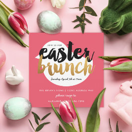 Invitación Brunch rosa y falso oro moderno de pollo de Pascua