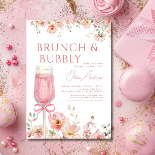 Invitación Brunch rosado de vacas y ducha bucal de champán