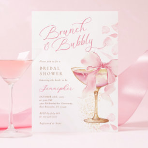 Invitación Brunch rosado de vacas y ducha de novia burbujeant