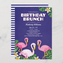 Invitación Brunch rosado del cumpleaños de los flamencos