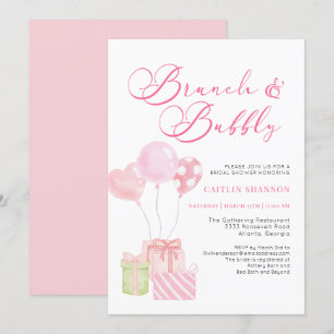Invitación Brunch rosado suave y ducha de novia burbujeante