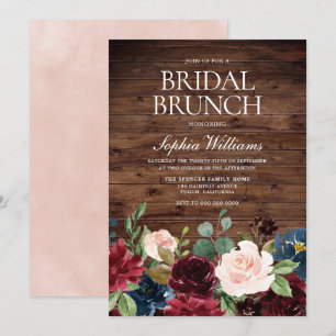 Invitación Brunch Rubor Pink & Burgundy Floral Bridal Shower