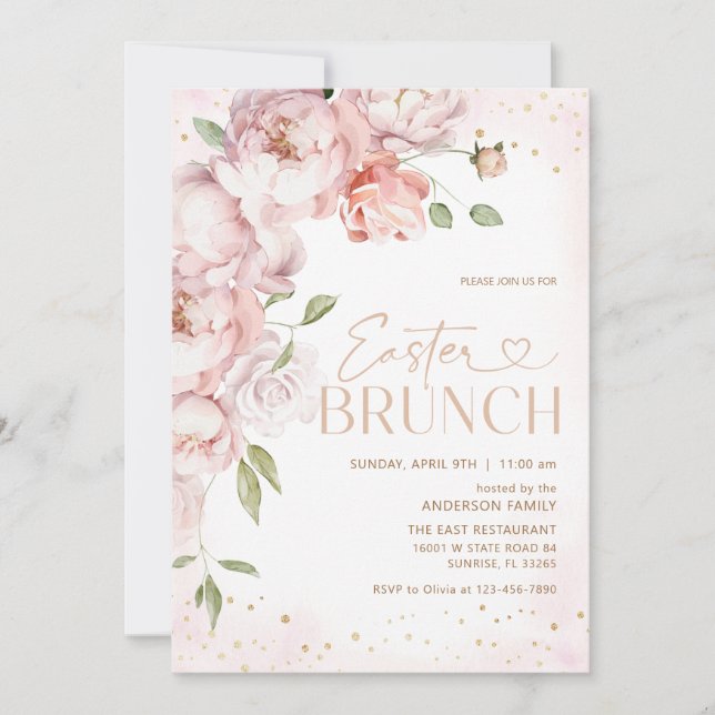 Invitación Brunch Rubor Pink Floral Easter (Anverso)