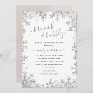 Invitación Brunch Rubor Y Bubbly De Snowflake Silver