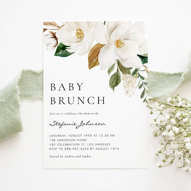 Invitación Brunch Rústico de Nacimiento de Magnolia Blanca (Subido por el creador)