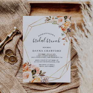 Invitación Brunch Rústico De Novias Geométricas Florales De O
