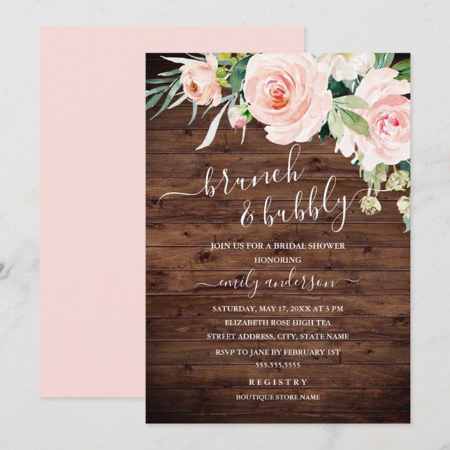 Invitación Brunch Rústico Floral Y Ducha Bridal (Anverso / Reverso)