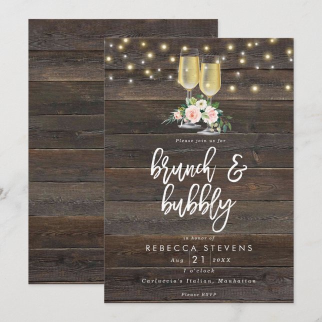 Invitación brunch rústico florido y ducha espumosa de novia (Anverso / Reverso)