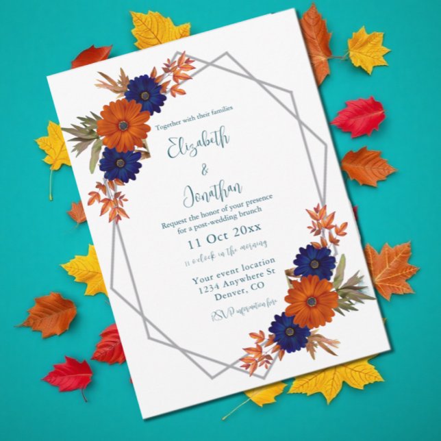 Invitación Brunch Rústico Naranja Otoño Azul Post-Boda (Subido por el creador)