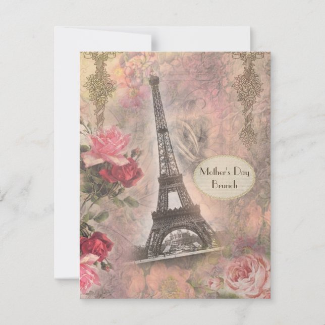 Invitación Brunch Shabby Chic Eiffel Tower (Anverso)