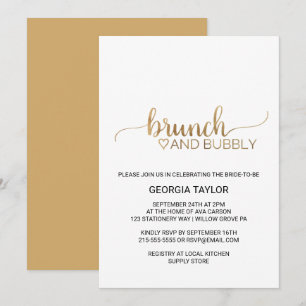 Invitación Brunch simple de caligrafía de oro y burbuja