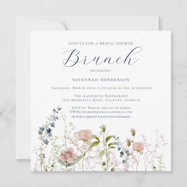 Invitación Brunch simple de flores silvestres con ducha de no (Anverso)