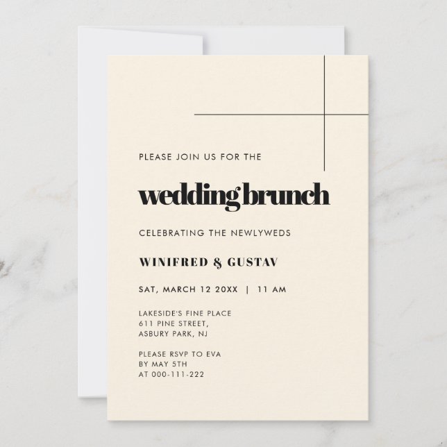Invitación Brunch simple, elegante y boda de moda (Anverso)