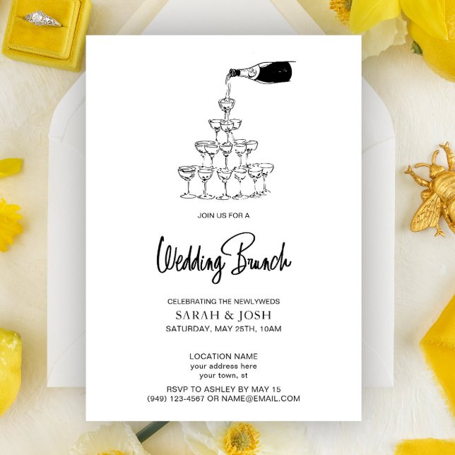 Invitación Brunch simple negro y blanco Boda de champagne (Subido por el creador)