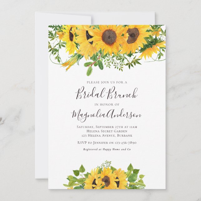 Invitación Brunch Sunflower Bridal Shower (Anverso)