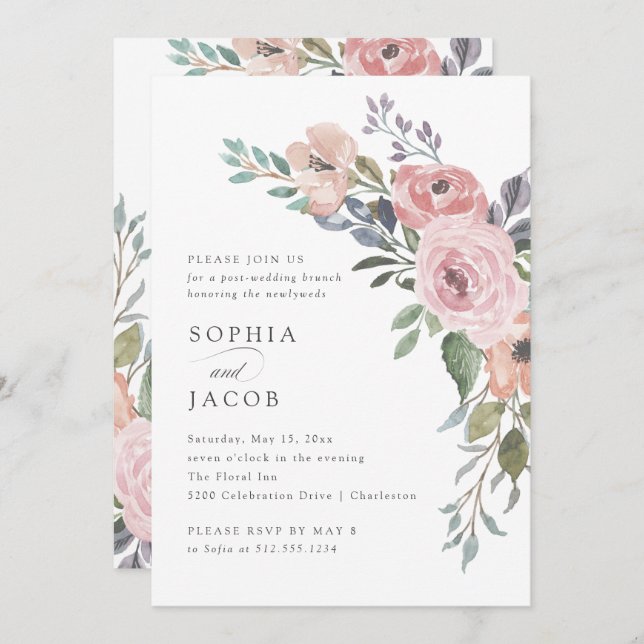 Invitación Brunch sutil de la boda del poste de los rosas el (Anverso / Reverso)