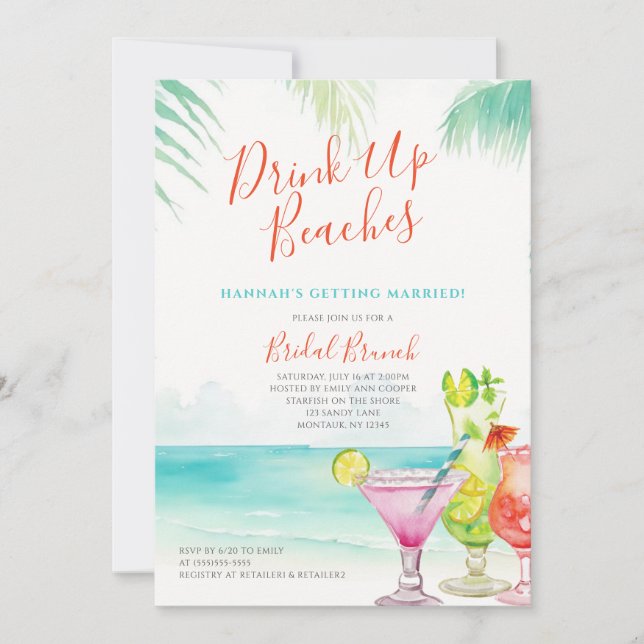 Invitación Brunch Tropical Beach Bridal Shower (Anverso)