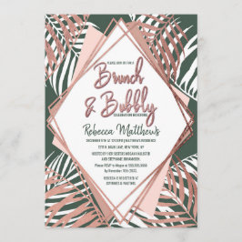 Invitación Brunch tropical de la palmera del oro del rosa