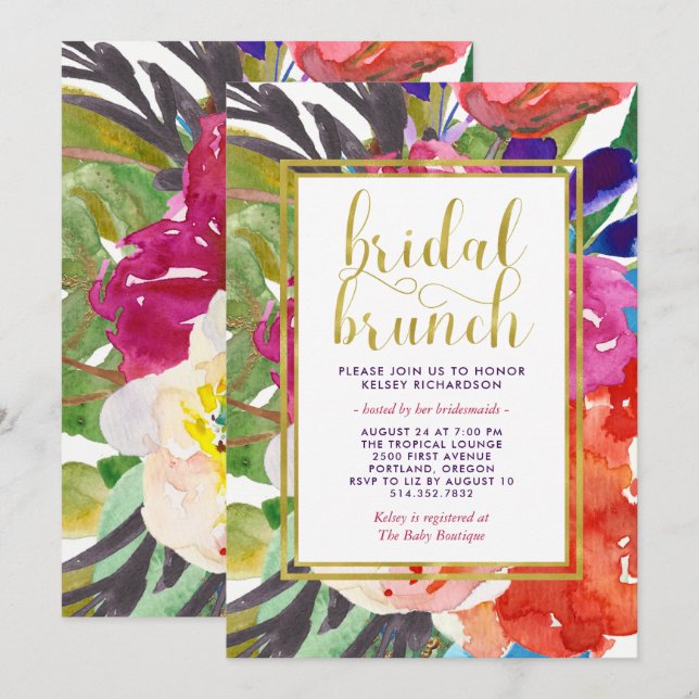 Invitación Brunch tropical de novias colorido (Anverso / Reverso)