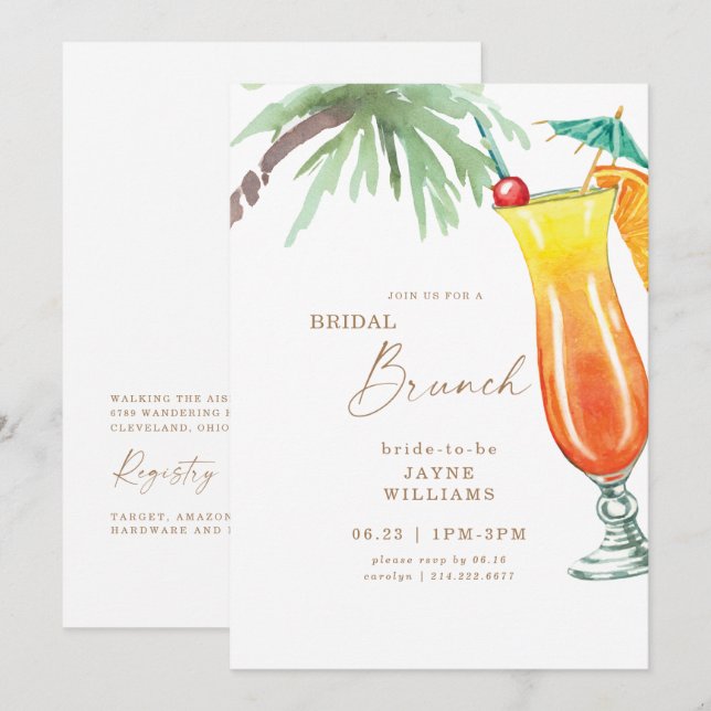 Invitación Brunch tropical de novias colorido (Anverso / Reverso)