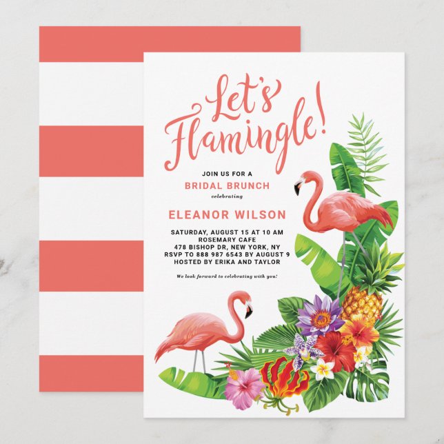 Invitación Brunch tropical de novias floral (Anverso / Reverso)