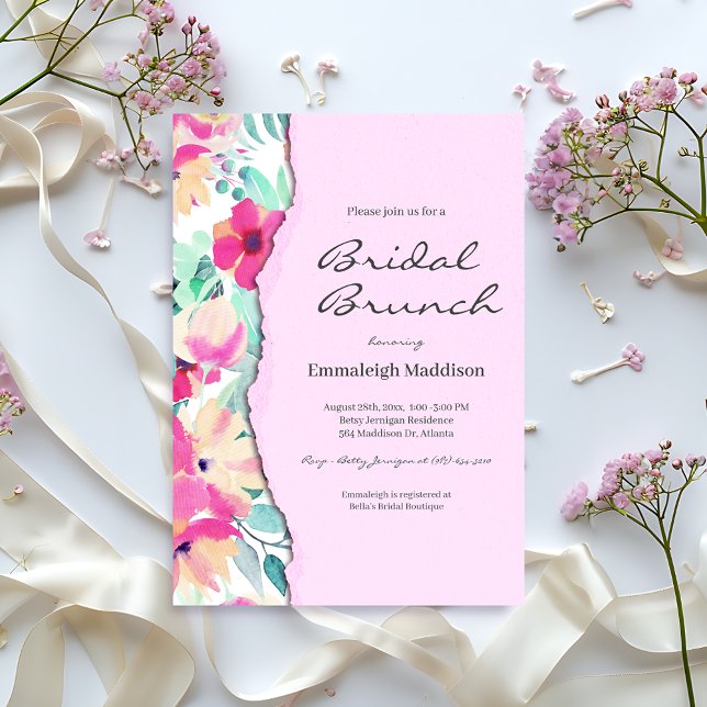 Invitación Brunch tropical de novias florales con papel desga (Subido por el creador)