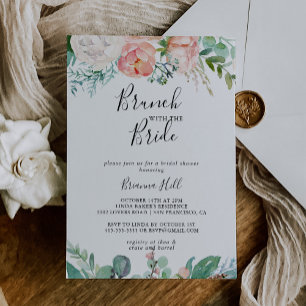 Invitación Brunch tropical floral con ducha de novia